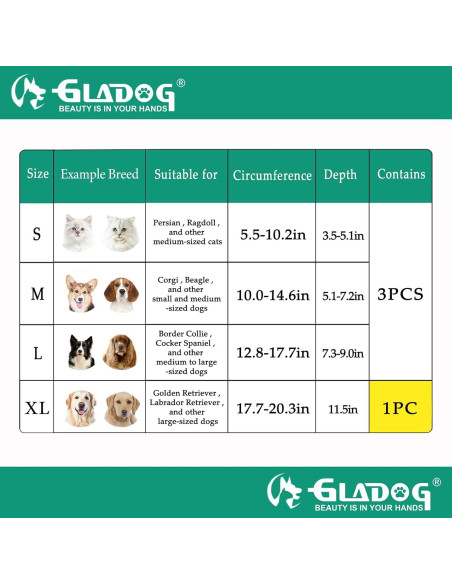 Collar de Cono Suave GLADOG 3 PCS Ajustable para Perros y Gatos