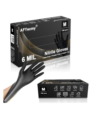 Guantes de Nitrilo Negros 100 Pcs Sin Polvo Antideslizantes