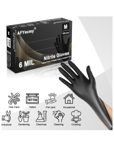 Guantes de Nitrilo Negros 100 Pcs Sin Polvo Antideslizantes 2