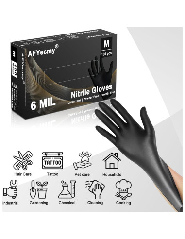 Guantes de Nitrilo Negros 100 Pcs Sin Polvo Antideslizantes