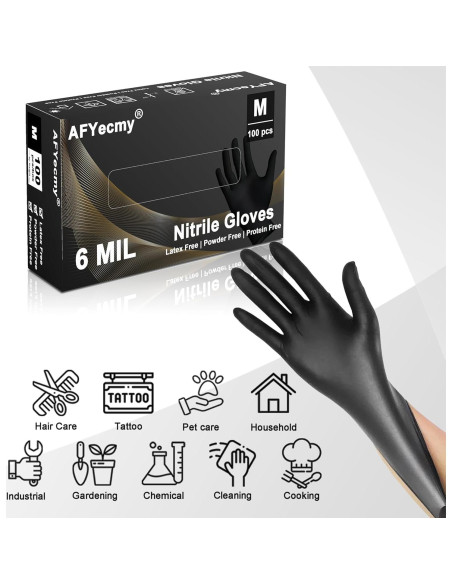 Guantes de Nitrilo Negros 100 Pcs Sin Polvo Antideslizantes