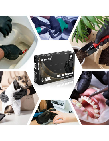 Guantes de Nitrilo Negros 100 Pcs Sin Polvo Antideslizantes