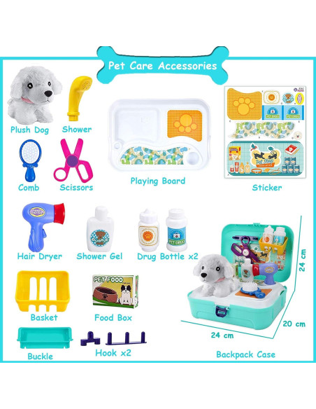 Juego de Cuidado de Mascotas TEUVO 16 Piezas Veterinario