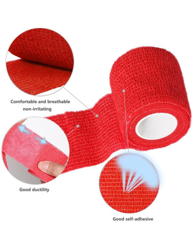 Cinta de Vendaje Autoadherente FOU 6 Paquetes 5 Yardas Rojo