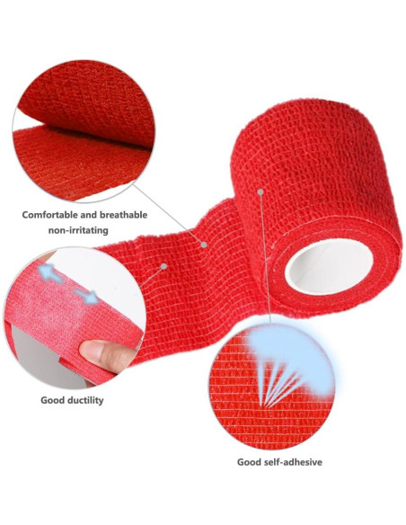 Cinta de Vendaje Autoadherente FOU 6 Paquetes 5 Yardas Rojo