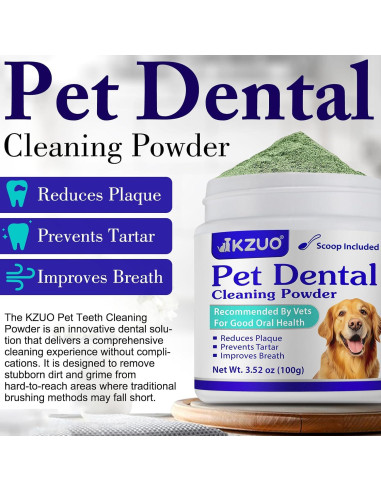 Polvo Dental KZUO para Perros y Gatos - Limpieza Efectiva