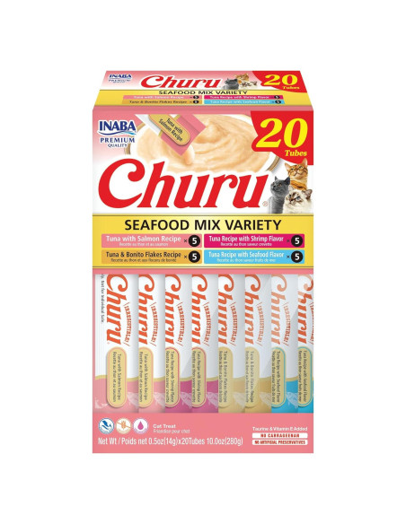 Golosinas para Gatos INABA Churu 20 Tubos 0.5 Onzas Mariscos
