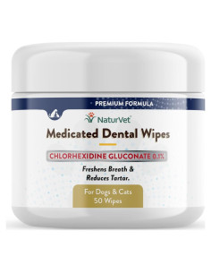 Toallitas Dentales Medicadas NaturVet para Perros y Gatos 50 Unidades