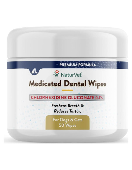Toallitas Dentales Medicadas NaturVet para Perros y Gatos 50 Unidades