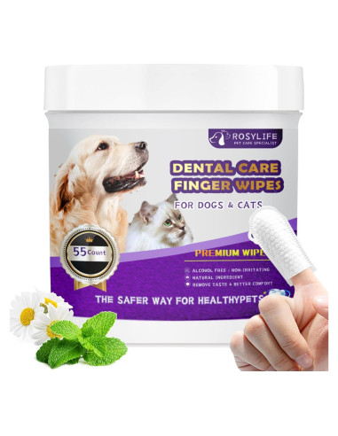 Toallitas de limpieza dental para perros y gatos RosyLife 55 unidades