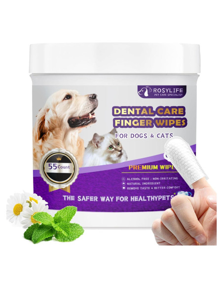 Toallitas de limpieza dental para perros y gatos RosyLife 55 unidades