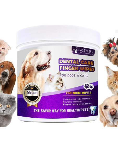 Toallitas de limpieza dental para perros y gatos RosyLife 55 unidades