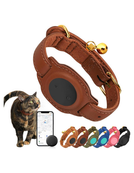 Rastreador GPS para Gatos Jowlroel Collar de Cuero Marrón
