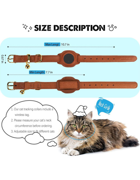 Rastreador GPS para Gatos Jowlroel Collar de Cuero Marrón