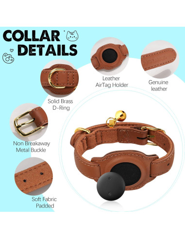 Rastreador GPS para Gatos Jowlroel Collar de Cuero Marrón
