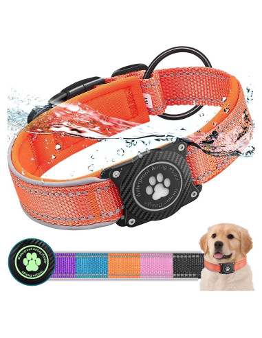 Collar para Perros Airtag OKVSKO Impermeable Reflectante Naranja S