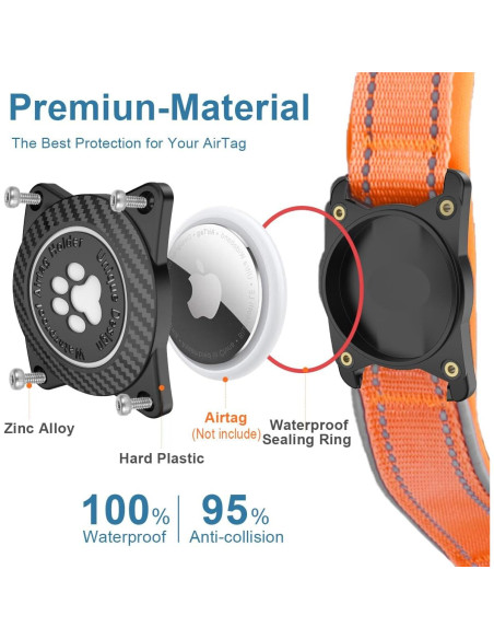 Collar para Perros Airtag OKVSKO Impermeable Reflectante Naranja S