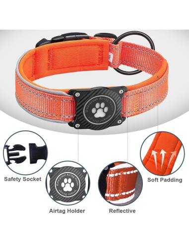Collar para Perros Airtag OKVSKO Impermeable Reflectante Naranja S