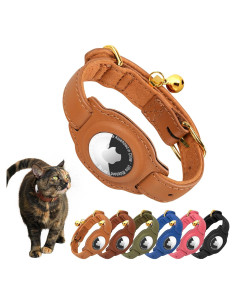 Collar para Gato AirTag Jowlroel Cuero Marrón Claro 33cm