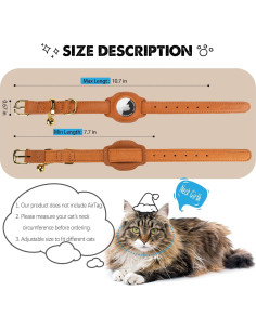 Collar para Gato AirTag Jowlroel Cuero Marrón Claro 33cm 2
