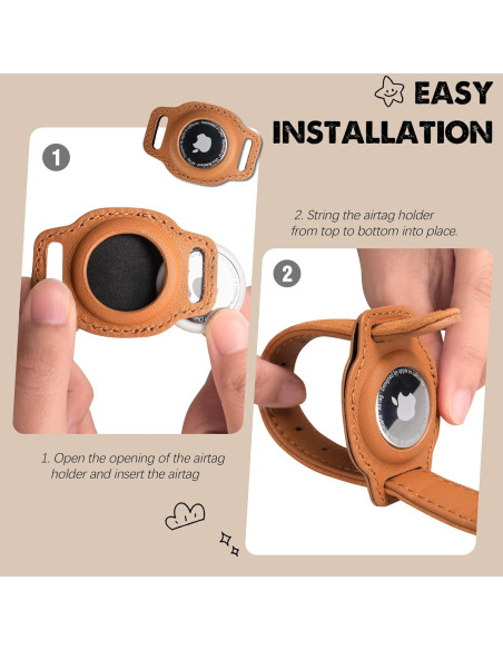 Collar para Gato AirTag Jowlroel Cuero Marrón Claro 33cm