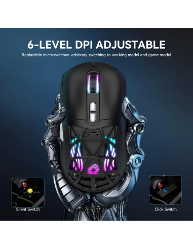 Ratón Gaming Inalámbrico FD M02 RGB 10000 DPI Recargable