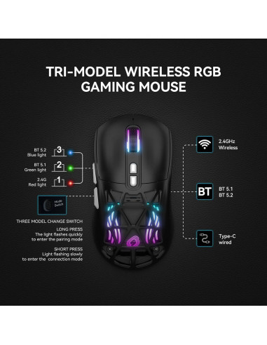 Ratón Gaming Inalámbrico FD M02 RGB 10000 DPI Recargable