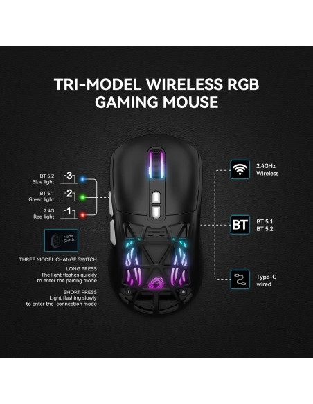 Ratón Gaming Inalámbrico FD M02 RGB 10000 DPI Recargable