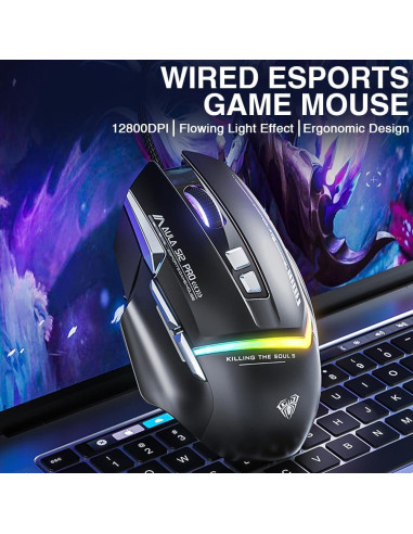 Ratón Gaming AULA S12 Pro Blanco 12800 DPI RGB 8 Botones