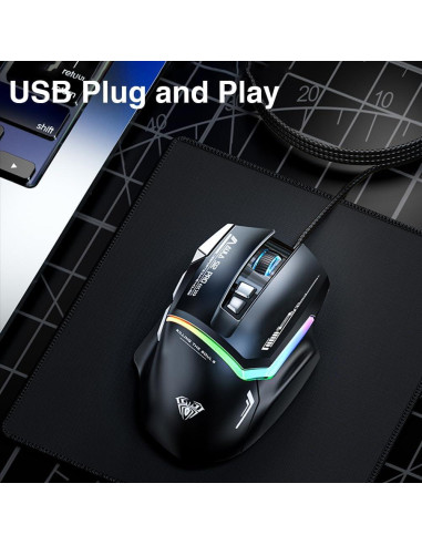 Ratón Gaming AULA S12 Pro Blanco 12800 DPI RGB 8 Botones