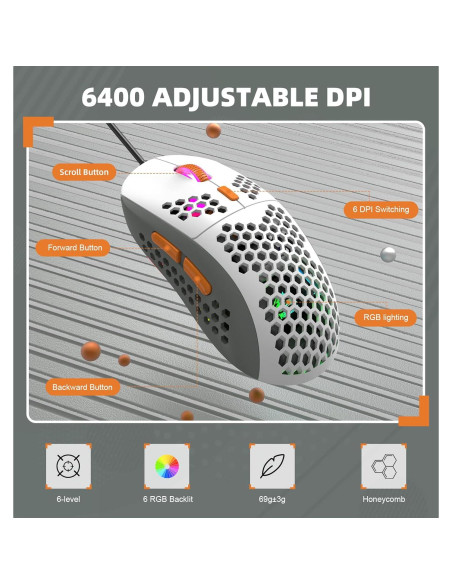 Ratón Gaming ZIYOU LANG Ultraligero 69g RGB 6400DPI