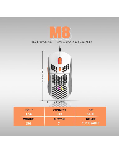 Ratón Gaming ZIYOU LANG Ultraligero 69g RGB 6400DPI
