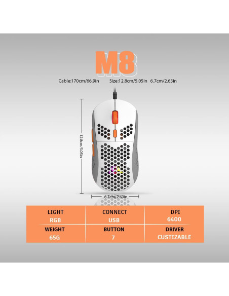 Ratón Gaming ZIYOU LANG Ultraligero 69g RGB 6400DPI