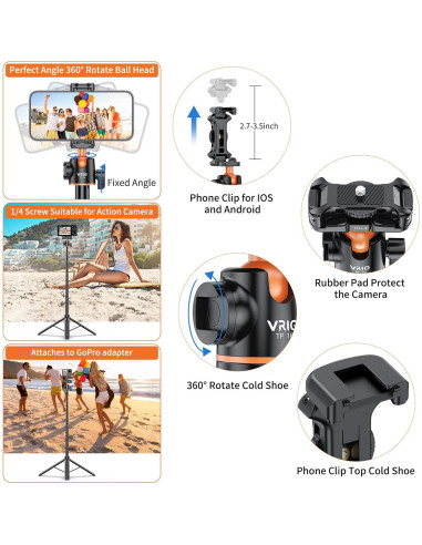 Bastón Selfie 140cm Karlak con Trípode y Cabeza de Bola