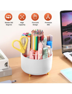 Soporte giratorio para lápices EDENMS blanco 5 compartimentos 2