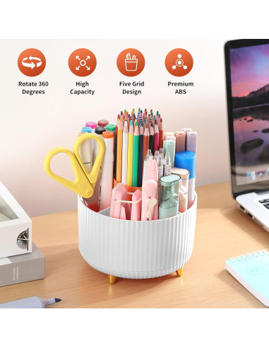 Soporte giratorio para lápices EDENMS blanco 5 compartimentos