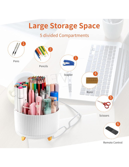 Soporte giratorio para lápices EDENMS blanco 5 compartimentos