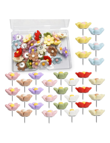 30 Chinchetas Decorativas Aphrordity Flores Coloridas