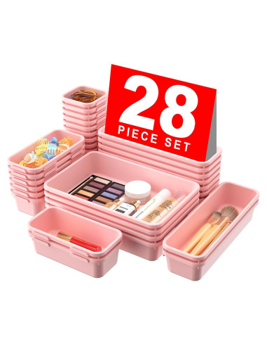 Organizador de Cajones A-LuGei 28 Piezas Rosa 4 Tamaños
