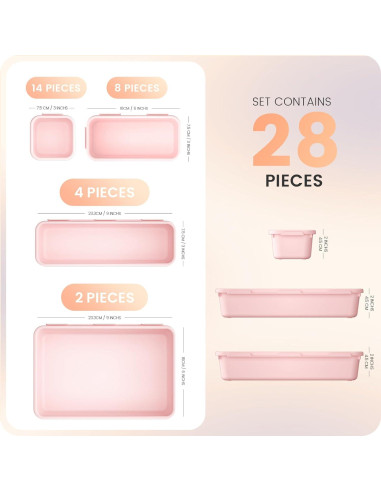 Organizador de Cajones A-LuGei 28 Piezas Rosa 4 Tamaños