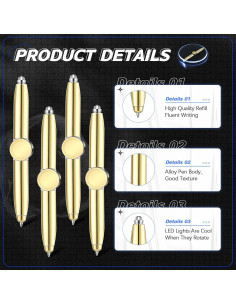 4 Bolígrafos Antiestrés Sabary con Luz LED Dorado 2