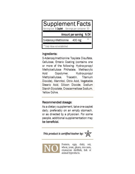 Suplemento SAM-e Nature's Trove 400mg 30 Tabletas Veganas