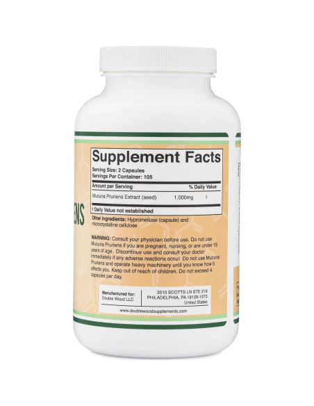 Cápsulas de Mucuna Pruriens Double Wood 210 Unidades 1000mg