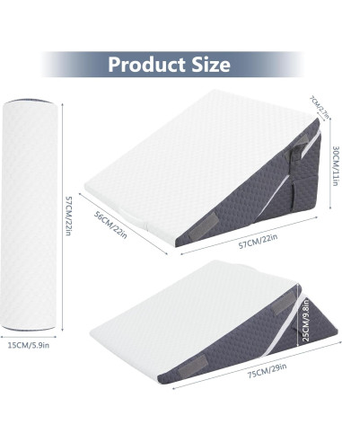 Cojín en cuña Hogrance 60x17 cm viscoelástico gris oscuro