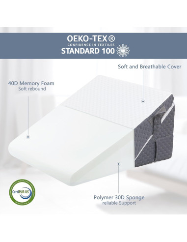 Cojín en cuña Hogrance 60x17 cm viscoelástico gris oscuro