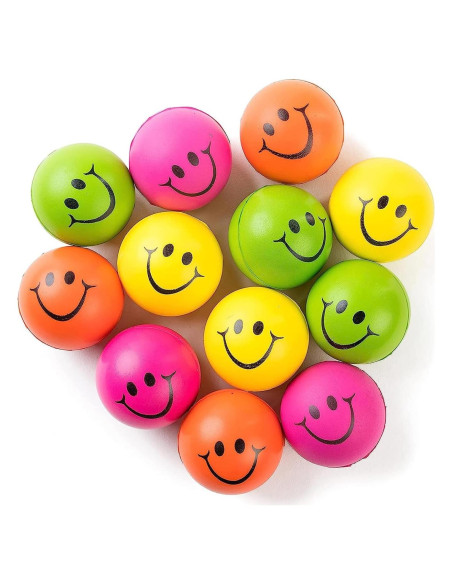 Pelotas de Estrés Neliblu Neon Smile - Paquete de 12 - 6,35 cm