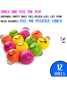 Pelotas de Estrés Neliblu Neon Smile - Paquete de 12 - 6,35 cm 2
