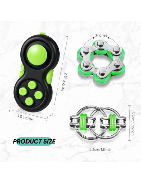 Juego de 3 Juguetes Antiestrés Gejoy para Adultos - Negro y Verde