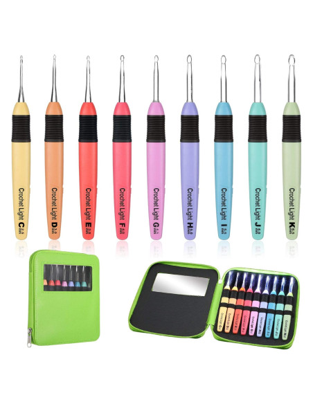 Juego de 9 ganchos de crochet Chuangdi con luz LED 2.5-6.5 mm