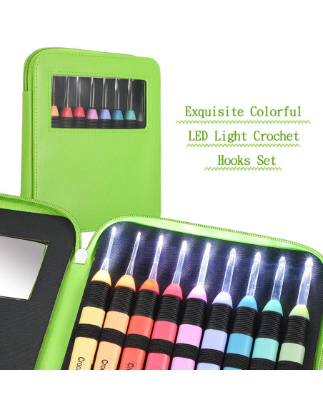 Juego de 9 ganchos de crochet Chuangdi con luz LED 2.5-6.5 mm